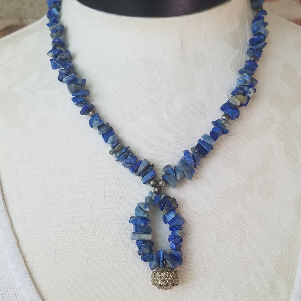 Lapis Lazuli Chunky Necklace w/ Silver Accents